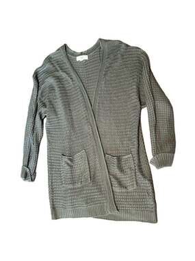 Pinque Olive Green Open-Front Knit Cardigan Sweater with Pockets Size 1X